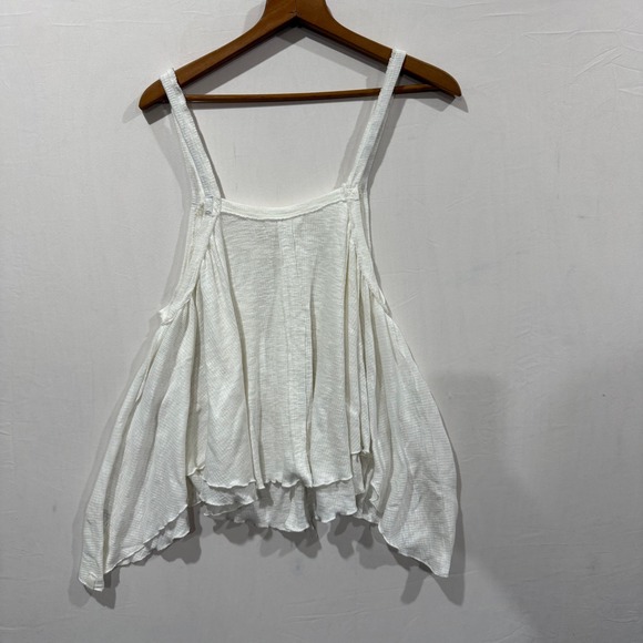 We The Free Free People White Slub Knit Button Front Handkerchief Hem Tank Small - Picture 2 of 5